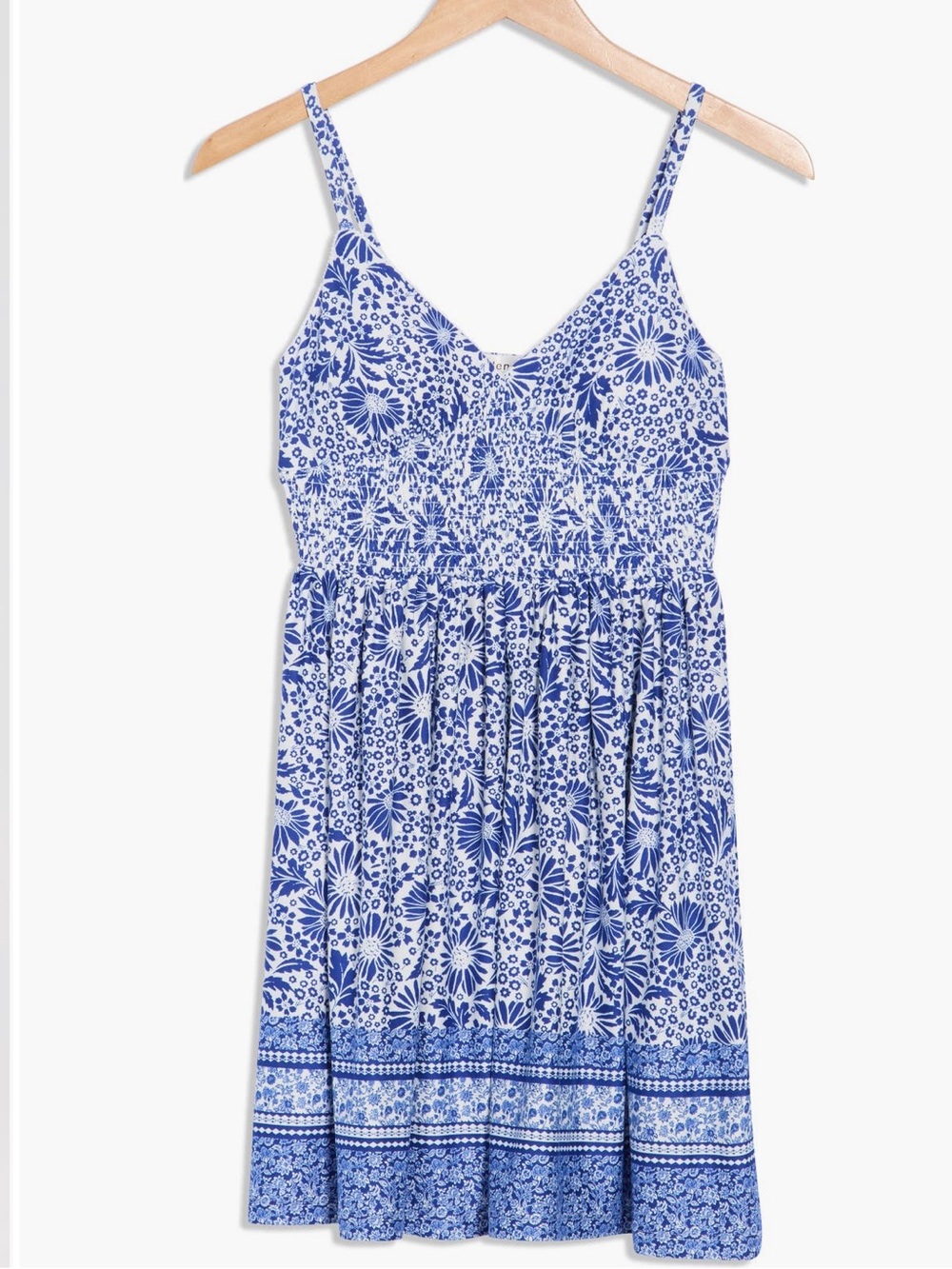 Madden Girl Floral Border Print smocked waist mini dress